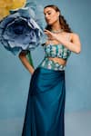 Buy_Taali_Blue Net, Silk Beads, Sequins Square Neck Hand Embellished Blouse And Skirt Set _Online_at_Aza_Fashions