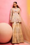 Taali_Yellow Net, Organza, Tissue, Silk Beads, Hand Embellished Peplum Kurta Set _at_Aza_Fashions