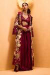 Buy_Taali_Wine Net, Organza, Silk Beads Open Neck, Embroidered Jacket And Skirt Set _at_Aza_Fashions