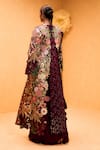 Shop_Taali_Wine Net, Organza, Silk Beads Open Neck, Embroidered Jacket And Skirt Set _at_Aza_Fashions