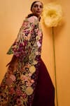 Buy_Taali_Wine Net, Organza, Silk Beads Open Neck, Embroidered Jacket And Skirt Set _Online_at_Aza_Fashions