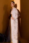 Taali_Off White Silk Beads, Embroidery V-, Open Hand Embellished Jacket Set _Online_at_Aza_Fashions