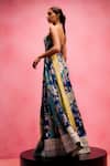 Taali_Aqua Silk, Tissue Embroidery Square Neck Multi Color Hand Painted Anarkali Dress _Online_at_Aza_Fashions