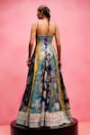 Shop_Taali_Aqua Silk, Tissue Embroidery Square Neck Multi Color Hand Painted Anarkali Dress _at_Aza_Fashions