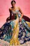 Buy_Taali_Aqua Silk, Tissue Embroidery Square Neck Multi Color Hand Painted Anarkali Dress _Online_at_Aza_Fashions