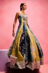 Shop_Taali_Aqua Silk, Tissue Embroidery Square Neck Multi Color Hand Painted Anarkali Dress _Online_at_Aza_Fashions
