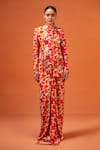 Buy_Taali_Red Silk Beads, Embroidery Mandarin Multi Color Floral Print Jacket And Skirt Set _at_Aza_Fashions