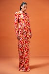 Taali_Red Silk Beads, Embroidery Mandarin Multi Color Floral Print Jacket And Skirt Set _Online_at_Aza_Fashions