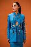 Shop_Taali_Blue Silk Beads, Sequins Open Neck Hand Embellished Designer Set _Online_at_Aza_Fashions