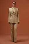 Taali_Beige Silk Beads, Sequins, Embroidery Open Hand Embellished Blazer And Pant Set _Online_at_Aza_Fashions