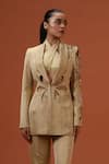 Shop_Taali_Beige Silk Beads, Sequins, Embroidery Open Hand Embellished Blazer And Pant Set _Online_at_Aza_Fashions