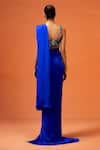 Shop_Taali_Blue Silk, Net Beads, Sequins V-neck Hand Embellished Blouse And Skirt Set _at_Aza_Fashions