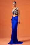 Buy_Taali_Blue Silk, Net Beads, Sequins V-neck Hand Embellished Blouse And Skirt Set _Online_at_Aza_Fashions