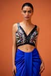Buy_Taali_Blue Silk, Net Beads, Sequins V-neck Hand Embellished Blouse And Skirt Set 