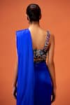 Shop_Taali_Blue Silk, Net Beads, Sequins V-neck Hand Embellished Blouse And Skirt Set 