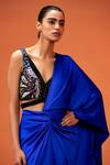 Taali_Blue Silk, Net Beads, Sequins V-neck Hand Embellished Blouse And Skirt Set _Online