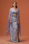 Buy_Taali_Blue Silk, Net, Organza Beads, Sequins Digital Print Embellished Skirt Set _at_Aza_Fashions