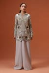 Buy_Taali_Silver Silk, Net Sequins, Beads Round Hand Embellished Jacket And Palazzo Set _Online_at_Aza_Fashions