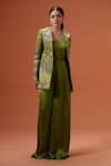 Buy_Taali_Green Silk Embroidery Open , Square Sage Quilted Jacket And Palazzo Set _at_Aza_Fashions