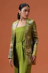 Shop_Taali_Green Silk Embroidery Open , Square Sage Quilted Jacket And Palazzo Set _Online_at_Aza_Fashions