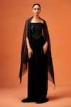 Buy_Taali_Black Silk, Organza, Net Beads Bandeau Neck, Hand Embellished Corset Skirt Set _at_Aza_Fashions