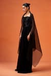 Buy_Taali_Black Silk, Organza, Net Beads Bandeau Neck, Hand Embellished Corset Skirt Set _Online_at_Aza_Fashions