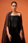 Shop_Taali_Black Silk, Organza, Net Beads Bandeau Neck, Hand Embellished Corset Skirt Set _Online_at_Aza_Fashions
