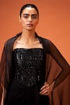 Buy_Taali_Black Silk, Organza, Net Beads Bandeau Neck, Hand Embellished Corset Skirt Set 