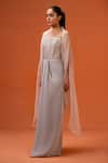 Taali_Silver Silk, Organza, Net Beads, Embroidery Hand Embellished Corset And Skirt Set _Online_at_Aza_Fashions