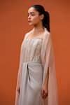 Buy_Taali_Silver Silk, Organza, Net Beads, Embroidery Hand Embellished Corset And Skirt Set 
