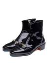 Buy_Shutiq_Black Chains Patent Leather Prism Boots _at_Aza_Fashions