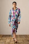 Buy_Ituvana_Multi Color Cotton Collared Vani Madras Check Sarong Dress _at_Aza_Fashions