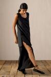 Shop_Ituvana_Black Cotton, Silk Applique Round Neck Tunic And Pant Set _Online_at_Aza_Fashions