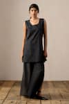 Buy_Ituvana_Black Cotton, Silk Applique Round Neck Tunic And Pant Set _at_Aza_Fashions