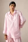 Ituvana_Pink Cotton, Poplin Collared Kurta And Salwar Set _Online_at_Aza_Fashions