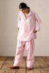 Shop_Ituvana_Pink Cotton, Poplin Collared Kurta And Salwar Set _at_Aza_Fashions