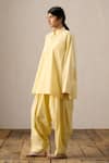 Ituvana_Yellow Cotton Applique Mandarin Collar Deepa Kurta Set _at_Aza_Fashions