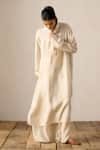 Buy_Ituvana_Beige Silk Applique Collared Kurta Set _at_Aza_Fashions