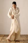Shop_Ituvana_Beige Silk Applique Collared Kurta Set _Online_at_Aza_Fashions