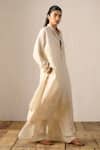Ituvana_Beige Silk Applique Collared Kurta Set _at_Aza_Fashions