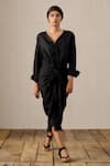 Buy_Ituvana_Black Cotton Applique Round Neck Sarong-style Shirt Dress _at_Aza_Fashions