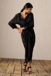Shop_Ituvana_Black Cotton Applique Round Neck Sarong-style Shirt Dress _at_Aza_Fashions