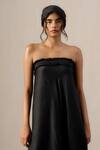 Buy_Ituvana_Black Silk Satin Fringe Bandeau Neck Tie Up Dress _Online_at_Aza_Fashions