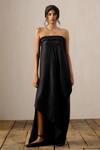 Buy_Ituvana_Black Silk Satin Fringe Bandeau Neck Tie Up Dress _at_Aza_Fashions
