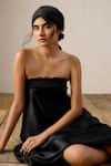 Shop_Ituvana_Black Silk Satin Fringe Bandeau Neck Tie Up Dress _Online_at_Aza_Fashions
