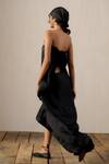 Shop_Ituvana_Black Silk Satin Fringe Bandeau Neck Tie Up Dress _at_Aza_Fashions