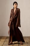 Buy_Ituvana_Brown Silk Satin Long Robe Dress _at_Aza_Fashions