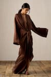 Shop_Ituvana_Brown Silk Satin Long Robe Dress _at_Aza_Fashions