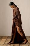 Buy_Ituvana_Brown Silk Satin Long Robe Dress 