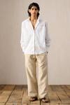 Shop_Ituvana_White Cotton, Linen Applique Krysh Pant Set _at_Aza_Fashions